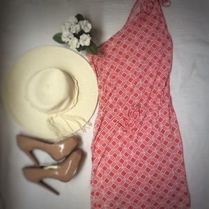 Banana Republic Pink & White One Shoulder Sundress